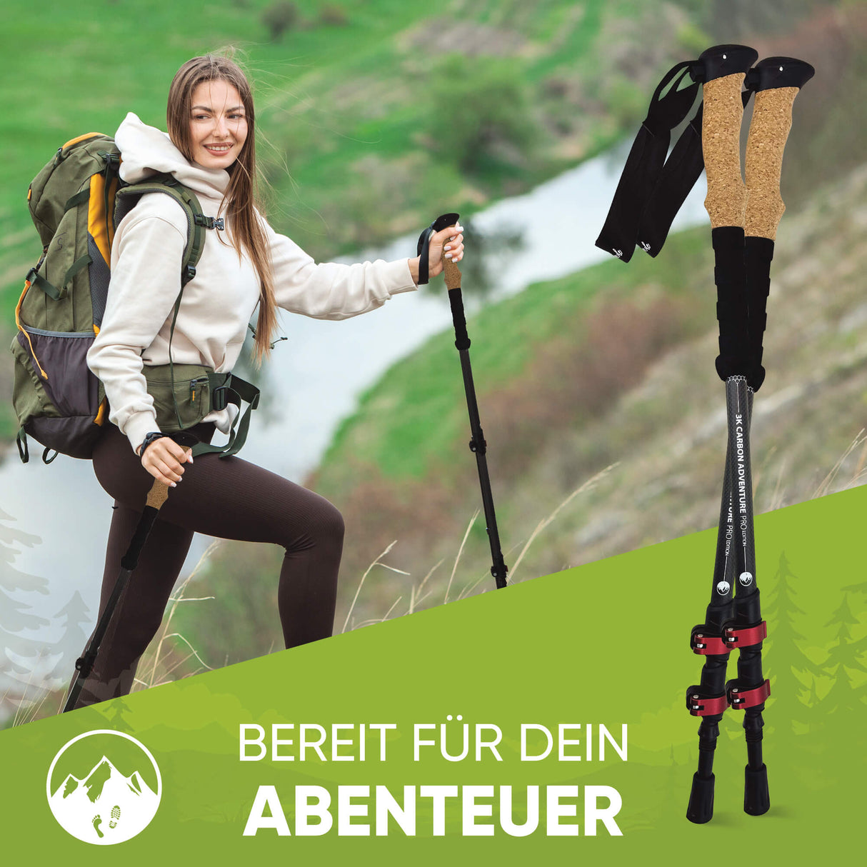 Teleskop Wanderstöcke Carbon & Aluminium mit Korkgriff I Leichte Nordic Walking Stöcke Damen und Herren für Skifahren und Wandern I Trekkingstöcke Teleskop für Bergsport