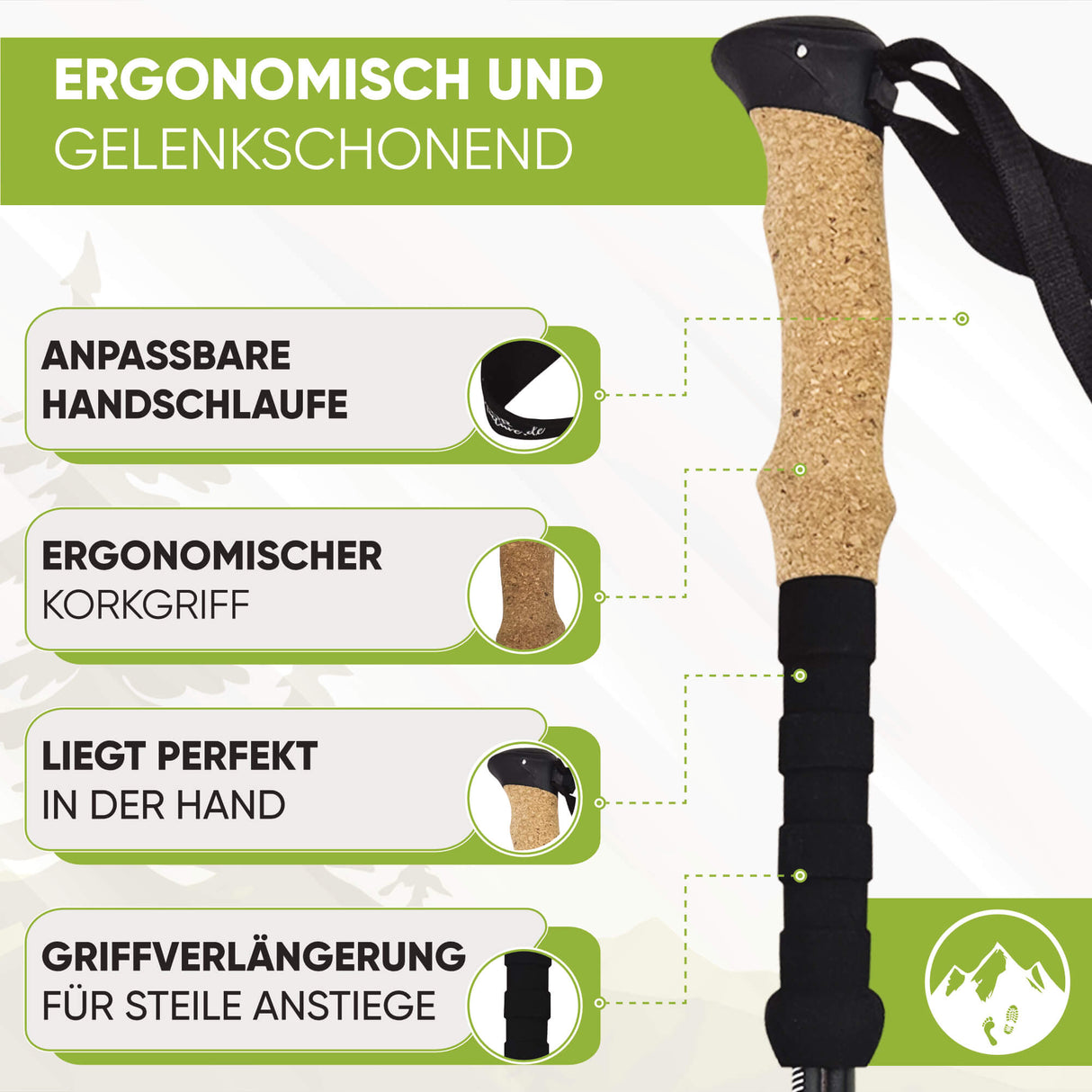 Teleskop Wanderstöcke Carbon & Aluminium mit Korkgriff I Leichte Nordic Walking Stöcke Damen und Herren für Skifahren und Wandern I Trekkingstöcke Teleskop für Bergsport