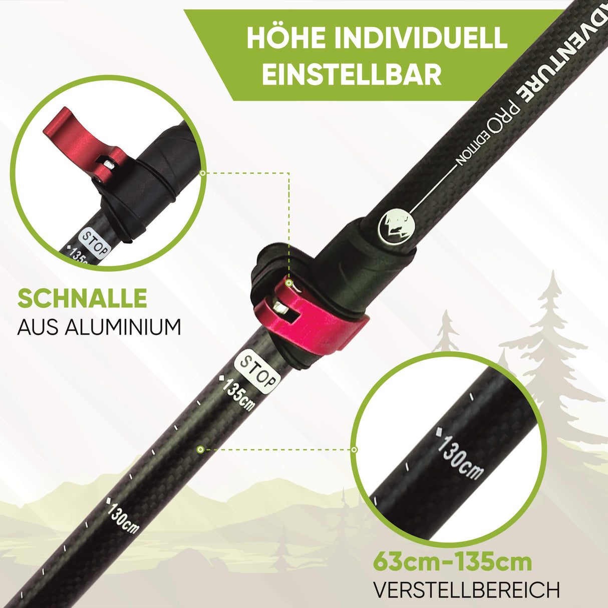 Teleskop Wanderstöcke Carbon & Aluminium mit Korkgriff I Leichte Nordic Walking Stöcke Damen und Herren für Skifahren und Wandern I Trekkingstöcke Teleskop für Bergsport