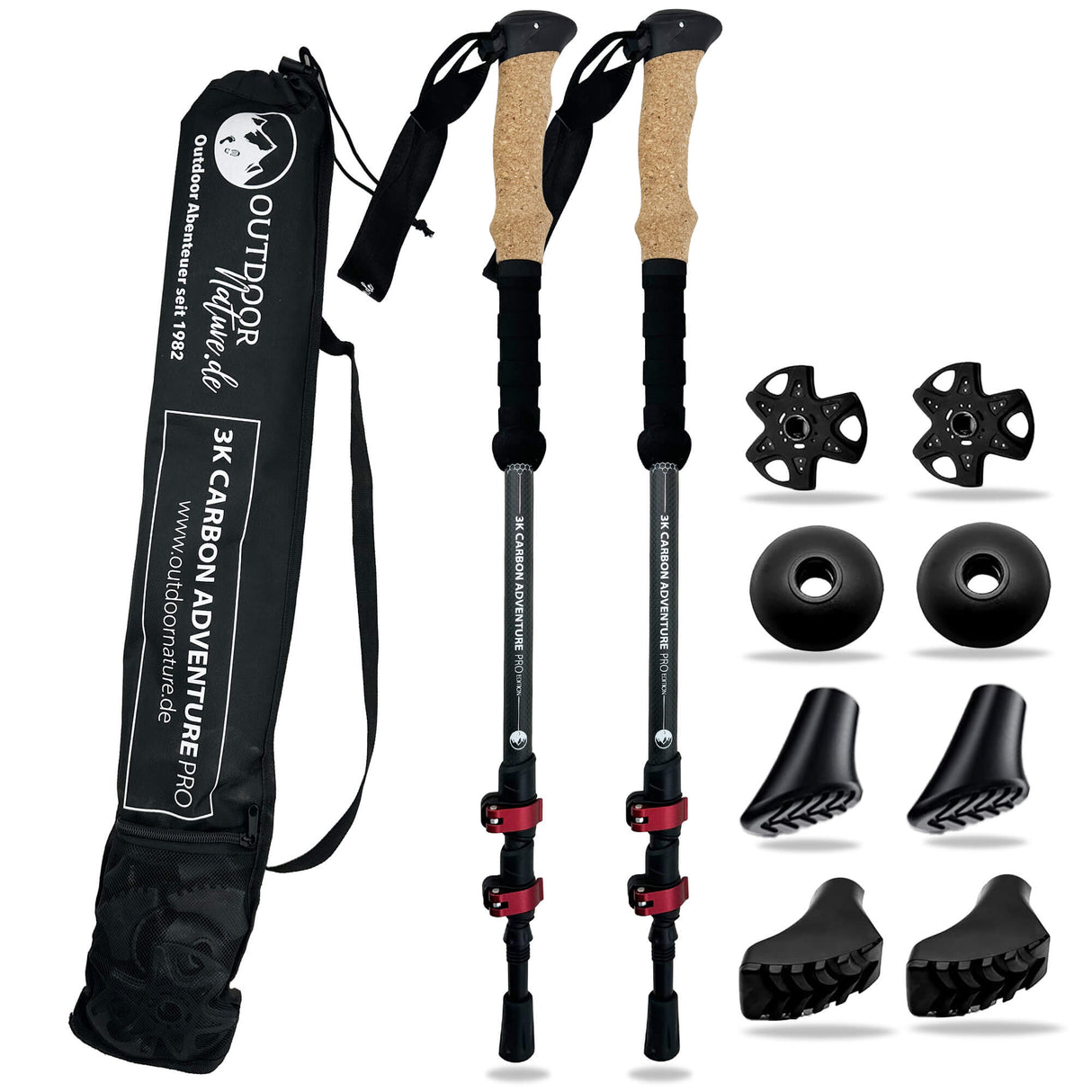 Teleskop Wanderstöcke Carbon & Aluminium mit Korkgriff I Leichte Nordic Walking Stöcke Damen und Herren für Skifahren und Wandern I Trekkingstöcke Teleskop für Bergsport