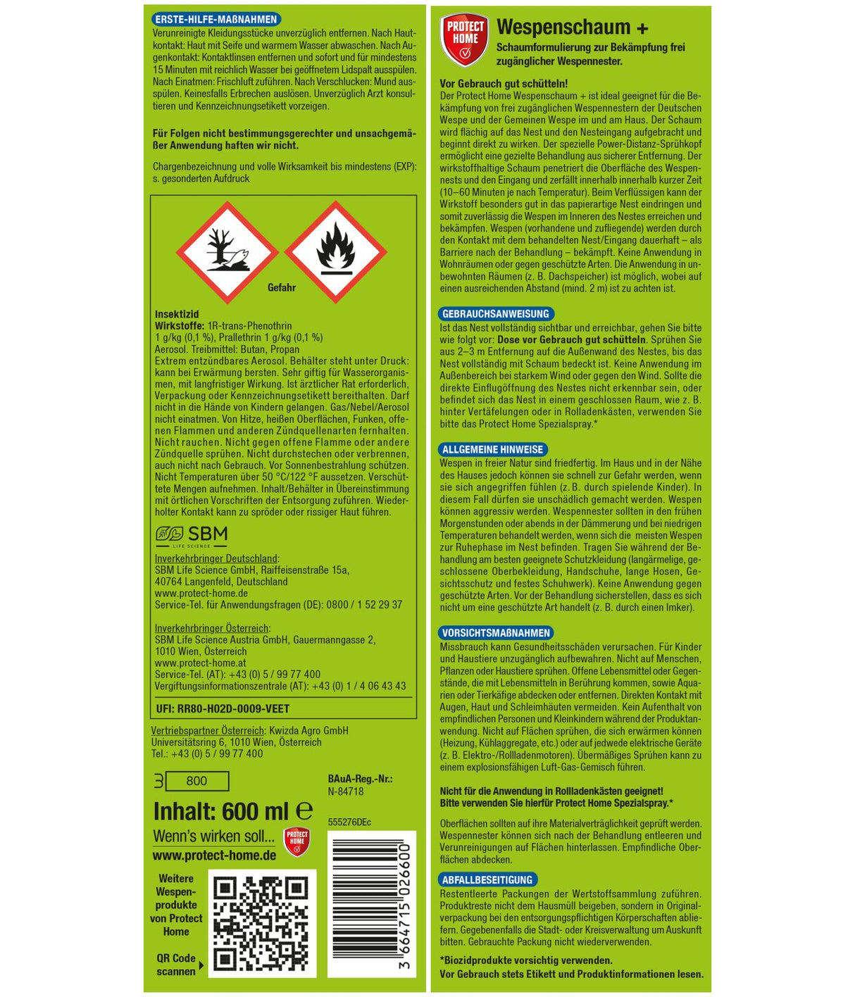 Protect Home FormineX Wespenschaum + 600 ml