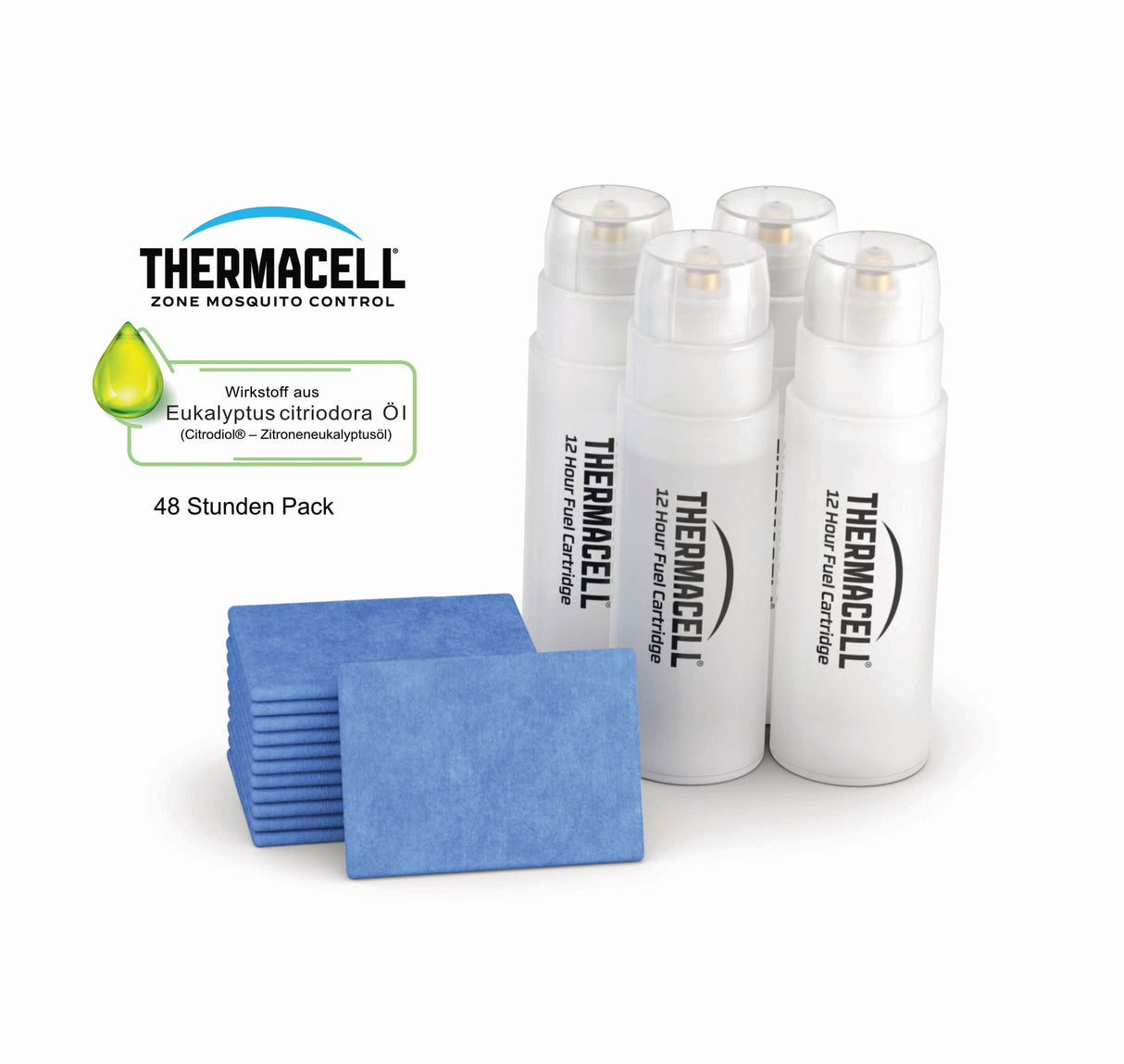 Thermacell Nachfüllpack Mückenabwehr - 30 Plättchen + 10 Gaskartuschen für 120h Schutz - Natürlicher Wirkstoff aus Zitroneneukalyptusöl - 15m² Wirkbereich
