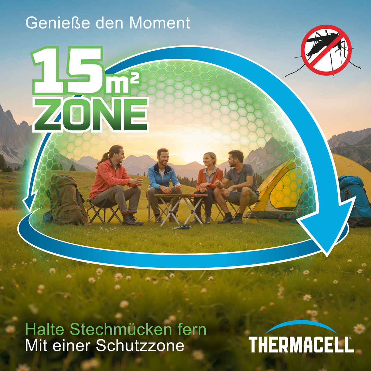Thermacell MR300 Mückenabwehr Starter Set – Portables Tischgerät mit Zitroneneukalyptusöl – 15 m² Schutzzone – Garten Terrasse Camping Angeln – Inkl. Gaskartusche & 3 Plättchen für 12h