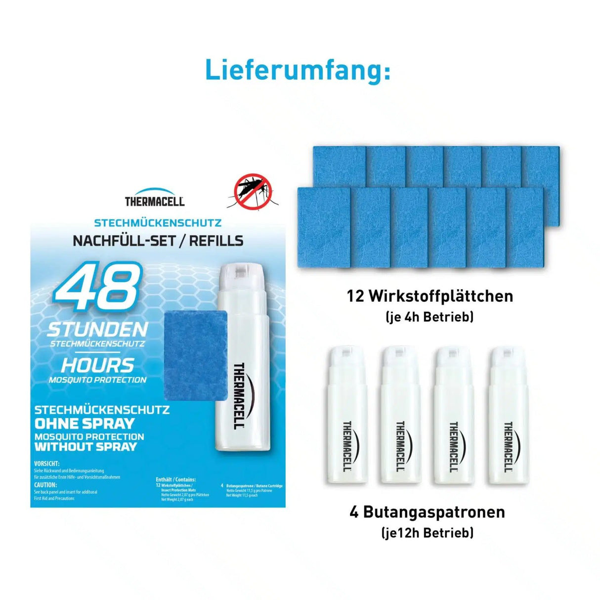 Thermacell Nachfüllset - Refills, Stechmückenschutz 48 Stunden (12 Wirkstoffplättchen + 4 Gaspatronen)