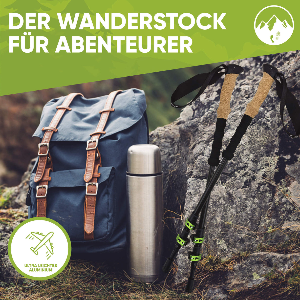 Wanderstöcke faltbar Carbon oder Aluminium mit Korkgriff I Nordic Walking Stöcke Damen und Herren für Skifahren und Wandern I Leichte Faltbare Trekkingstöcke Teleskop für Bergsport