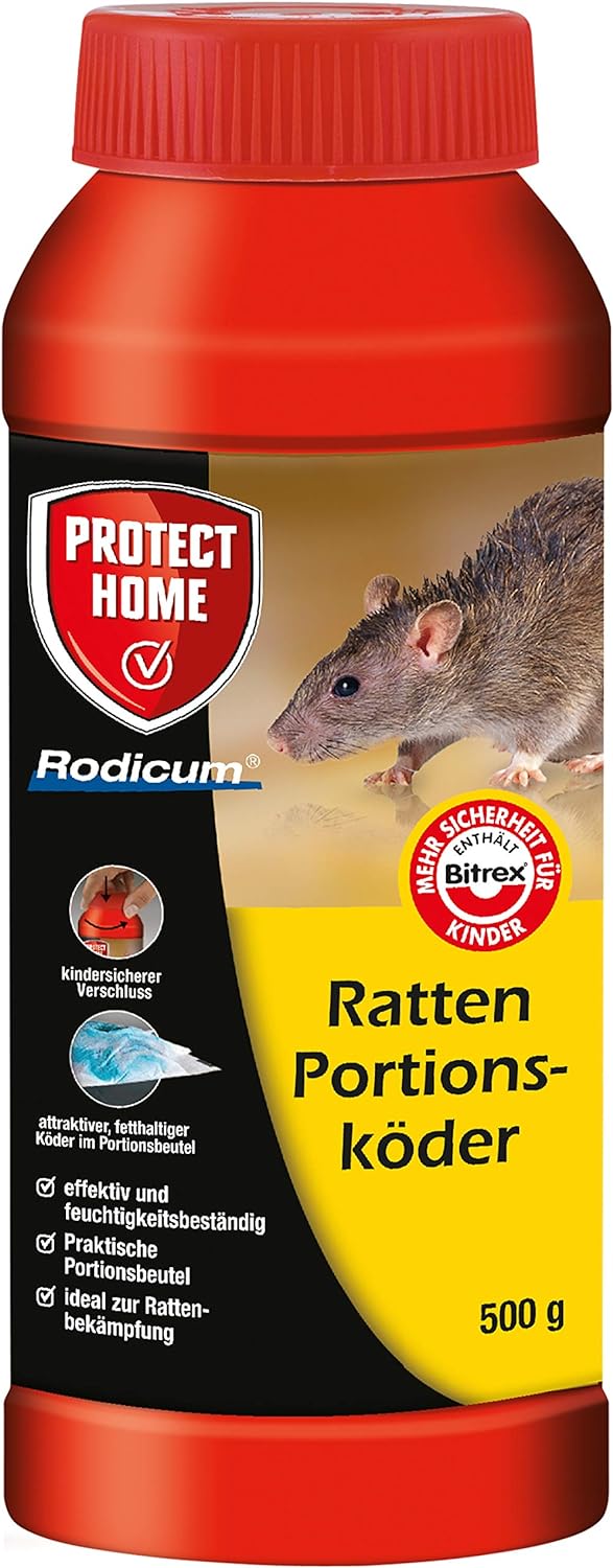 PROTECT HOME Rodicum Ratten Portionsköder, vorportionierte Rattenköder, 500 g Dose