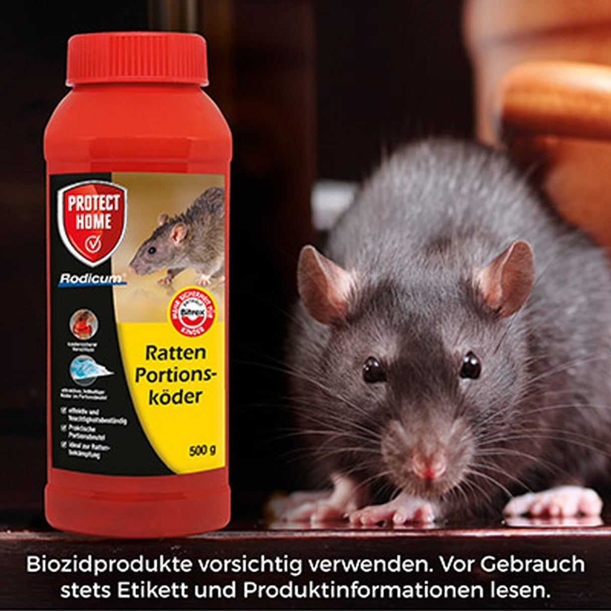 PROTECT HOME Rodicum Ratten Portionsköder, vorportionierte Rattenköder, 500 g Dose