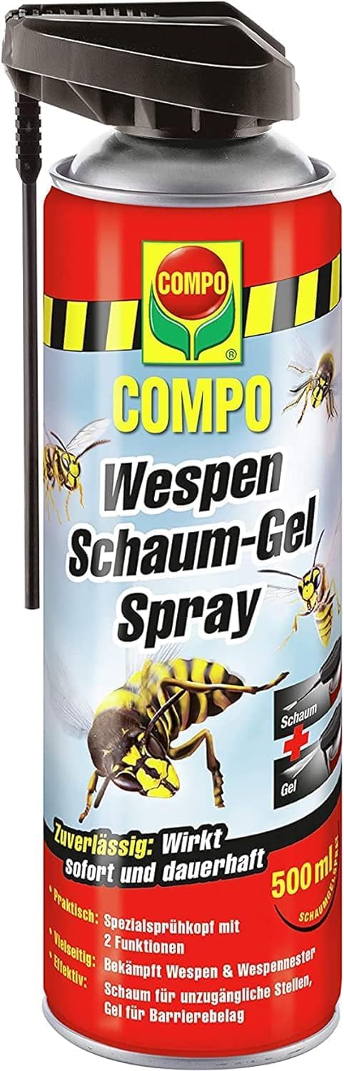 COMPO Wespen Schaum-Gel Spray – Wespenspray mit Sprührohr – wirkt gegen Wespen und Wespennester – Sofort- und Langzeitwirkung – Wespenschaum als Wespenspray – 500 ml