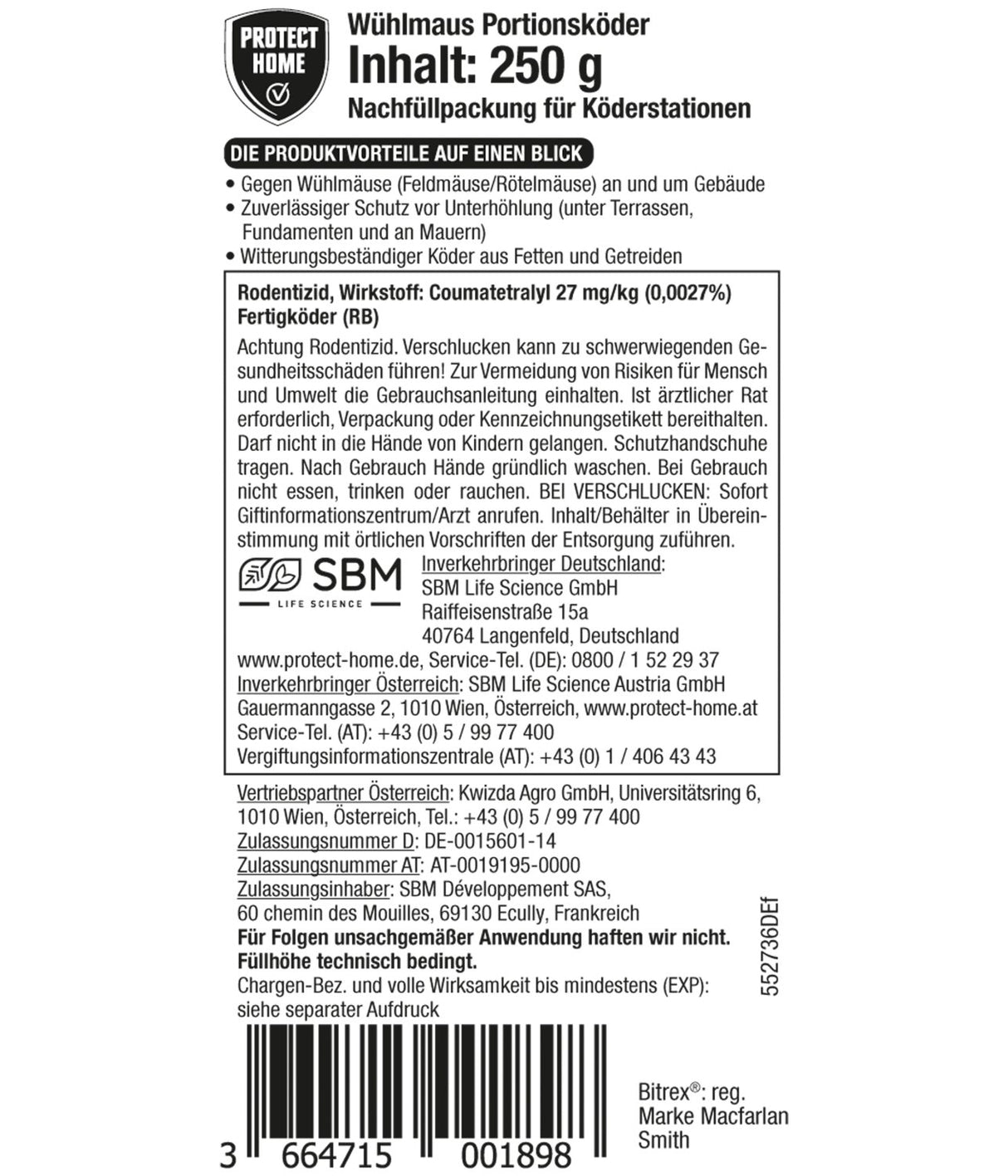 PROTECT HOME Rodicum Wühlmaus Portionsköder, Wühlmausgift, auslegefertige Köder zur Wühlmausbekämpfung, 250 g Dose